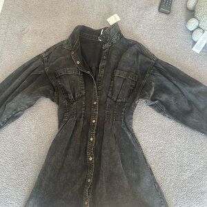 Free People Black Denim Short Button-Up Dress New With Tags